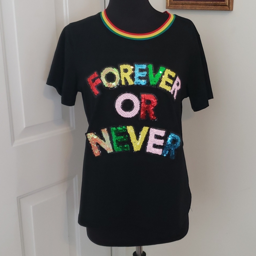 ❤💙💜Fun "Forever Or Never" Sequin Top💚🧡💛